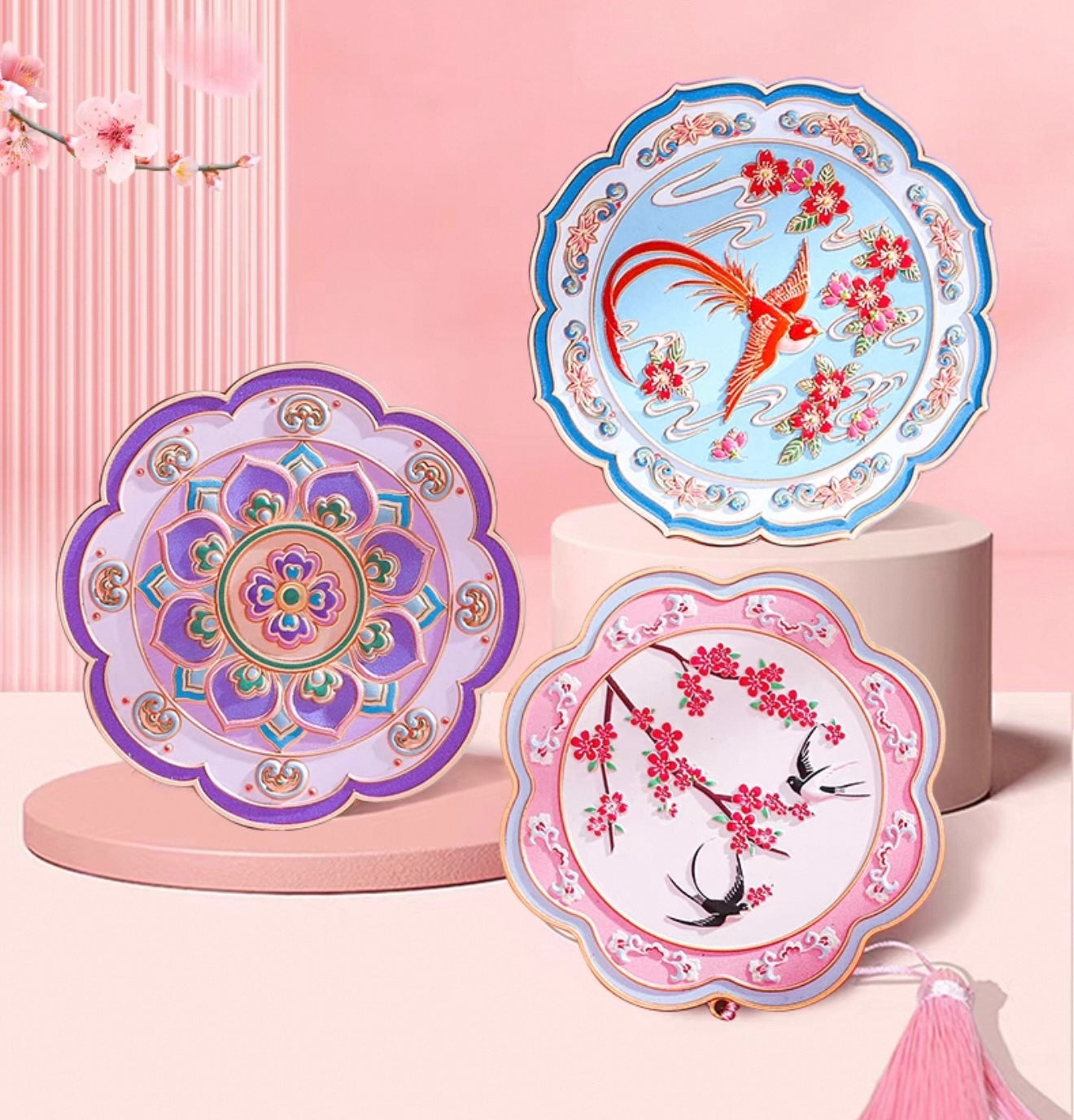 Birds & Blossoms Chinese Pocket Mirror