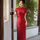 Elegant Red Lace Qipao Cheongsam Dress