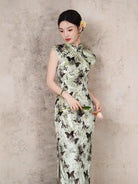 Elegant Velvet Qipao Dress with Butterfly Print