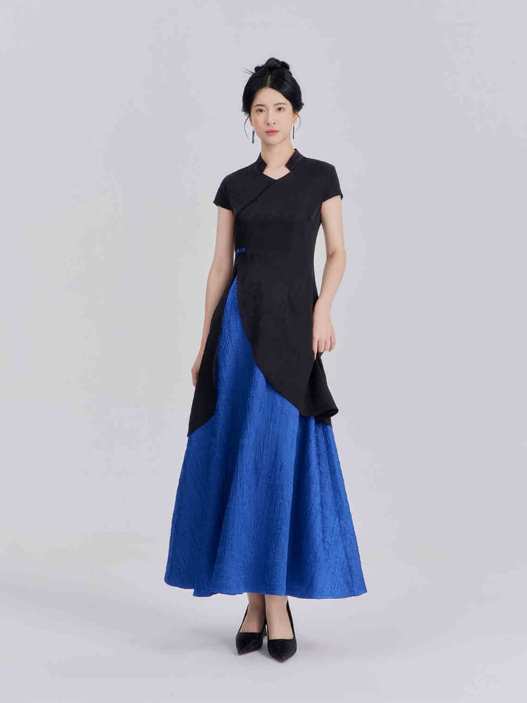 Fashion Dress For Women Contrast Color Short-Sleeved Dress