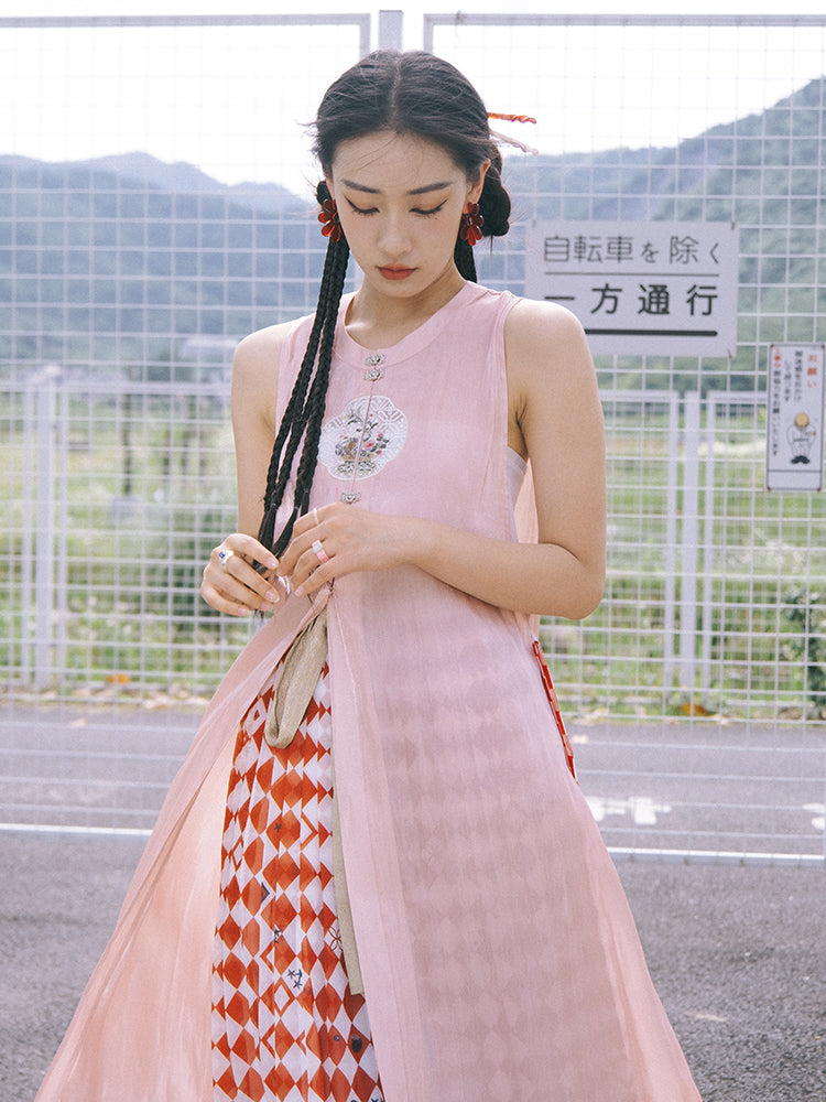 Fashion Hanfu Dress Pink Women Long Shirt Skirt