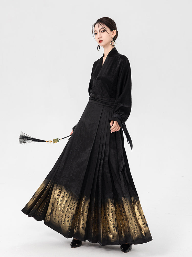 Fashion Hanfu Woven Gold Black Skirts For Women