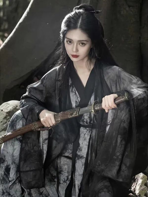 Female Chinese Traditional Dress Ancient Black Hanfu
