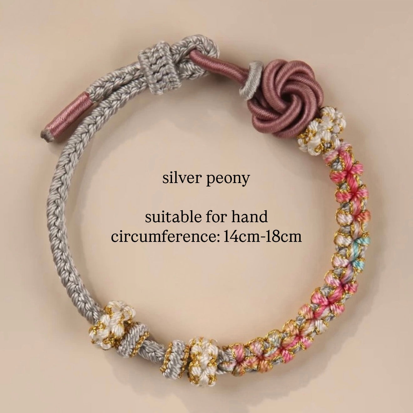 Silver Peony Handwoven Chinese Knot Bracelet