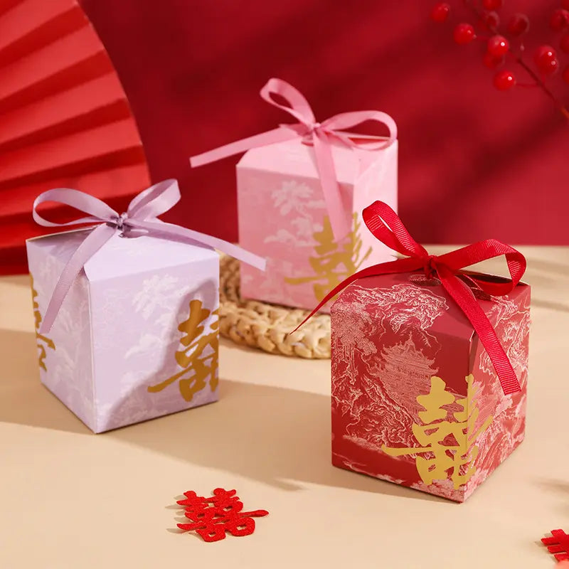 Gold Foil Double Happiness Chinoiserie Wedding Favor Boxes (20pcs)