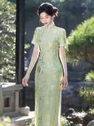 Green Qipao Dress with elegant silhouette, refined collar, and slim fit design