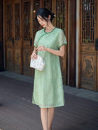 Green Embroidered Loose Qipao Dress
