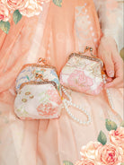 Vintage Floral Kiss Lock Coin Purse Mini Pouch with Pearl Chain