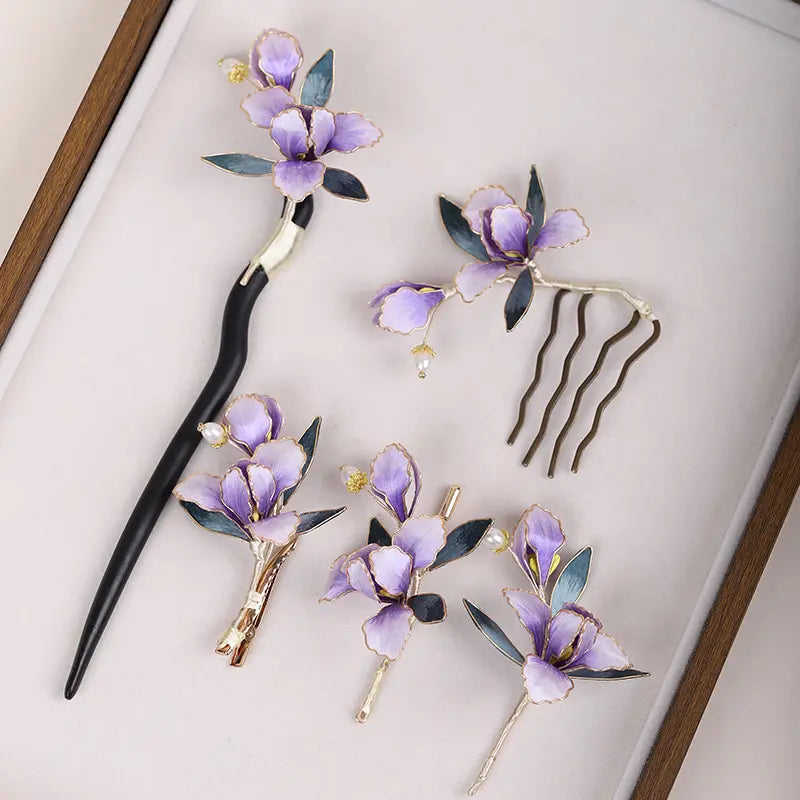 Handmade Chinese Velvet Flower Orchid Hairpin & Brooch