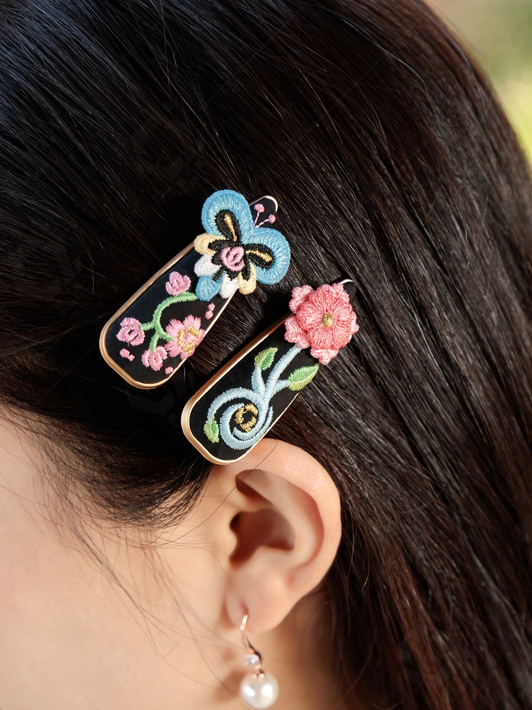 Embroidered Hair Clip Floral Butterfly Vintage Aesthetic Hair Accessory