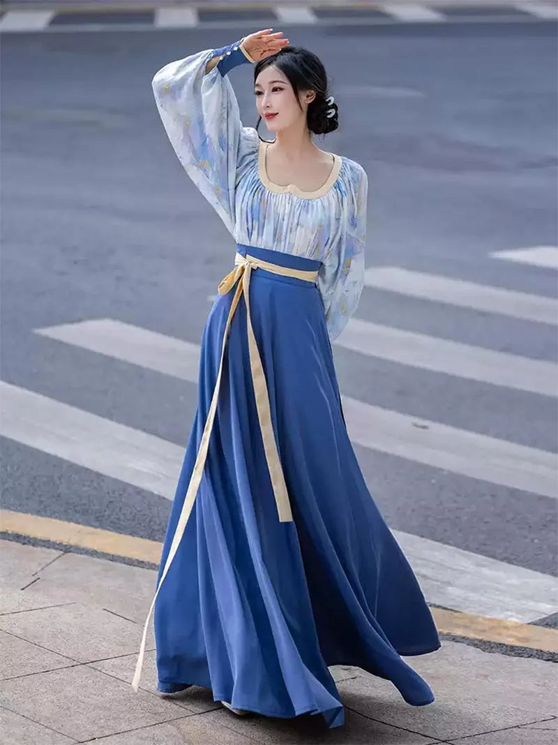 Hanfu dress modern with artistic oil-painting inspired design for stylish daily wear