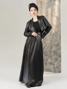 3 Piece Mamian Skirt Set for Women – Faux Leather Jacket Outfit