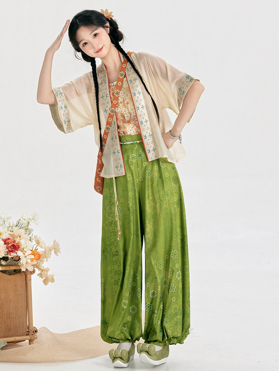 Lantern Pants Set for Women – 4 Piece Chinese Inspired Outfit