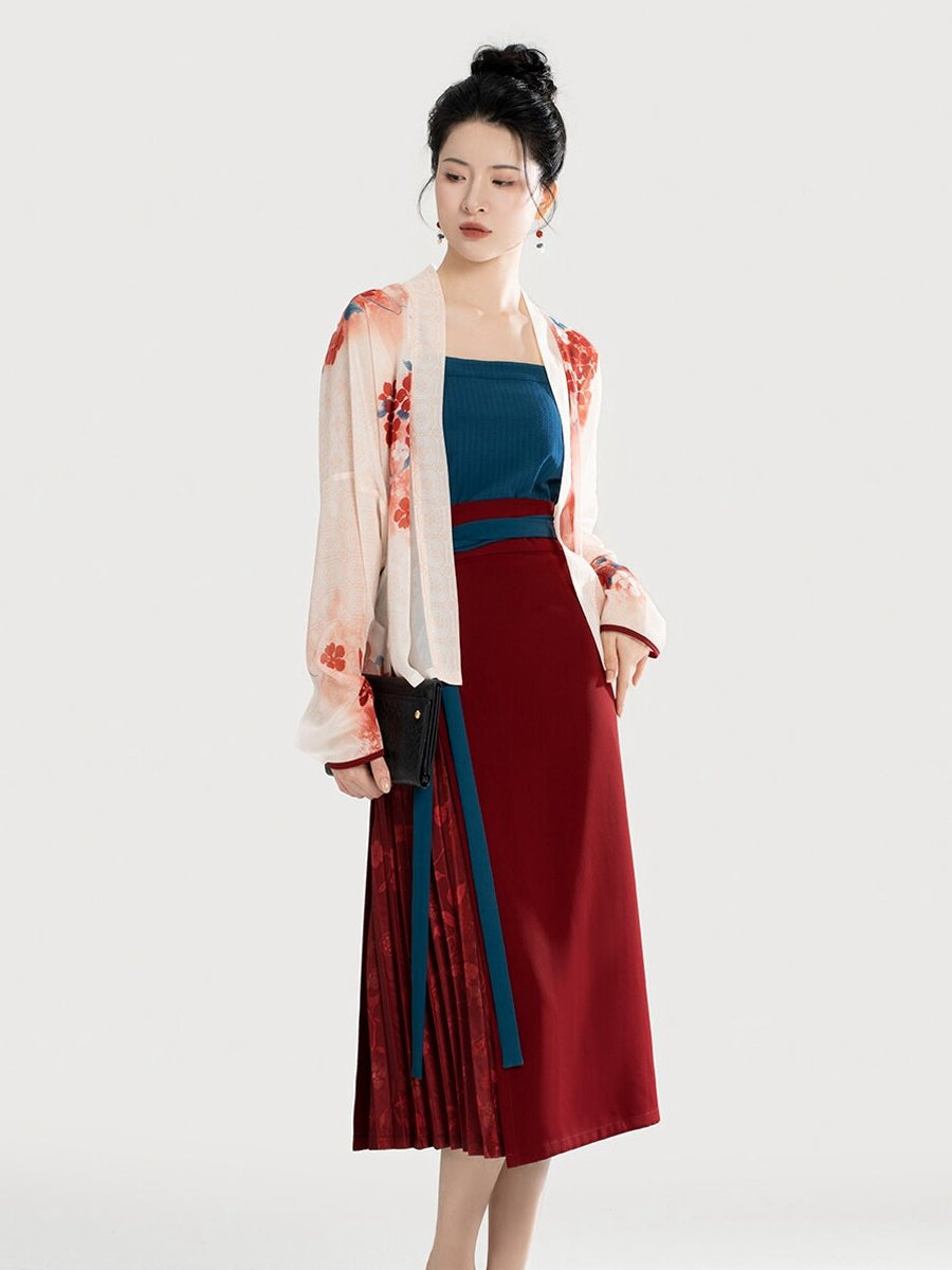 Song Style Hanfu Skirt Set for Women – Floral Two-Piece Outfit