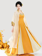 Modern Hanfu Two Piece Set for Women – Lyocell Blouse & Yellow Dress