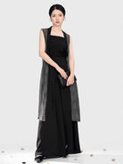 Modern Hanfu Wide Leg Pants Set for Women – Black Layered Outfit
