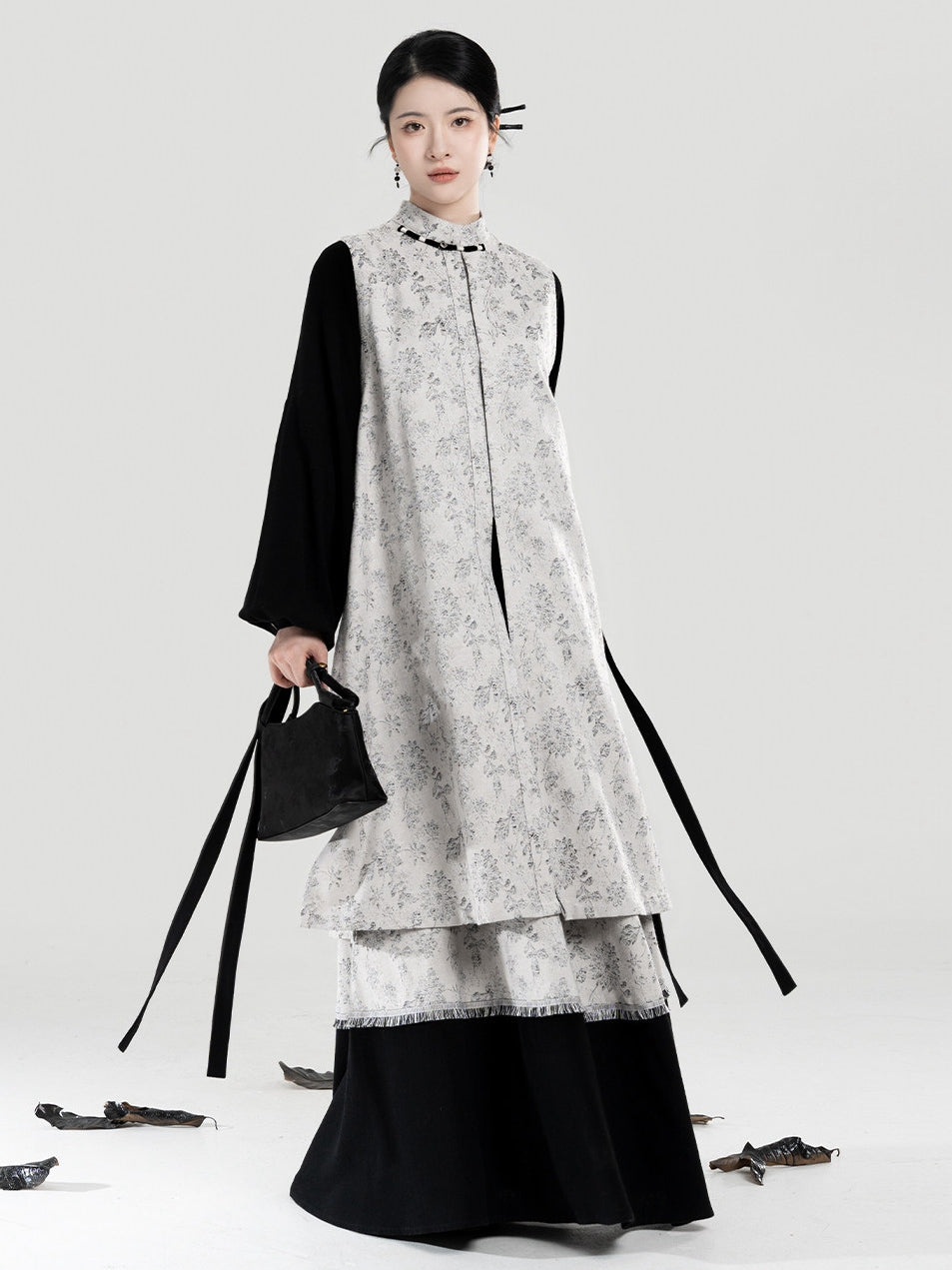 Modern Hanfu 3 Piece Set for Women – Layered Vest, Top & Skirt