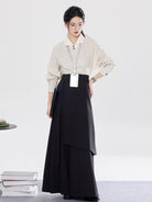 Unisex Shirt and Wide Leg Pants Set with Wrap Panel