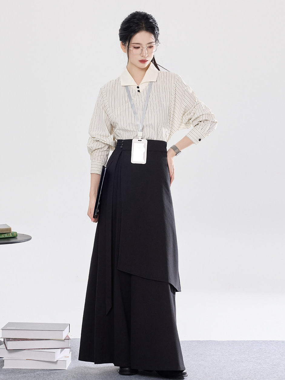Unisex Shirt and Wide Leg Pants Set with Wrap Panel