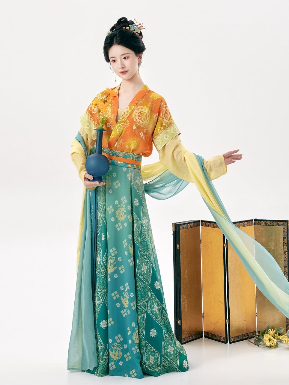 5 Piece Tang Dynasty Hanfu Set for Women – Eight Panel Skirt & Pibo