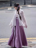 Original hanfu modern outfit with elastic waist split skirt. Designed for daily wear and commuting, combining comfort, style, and Chinese tradition.