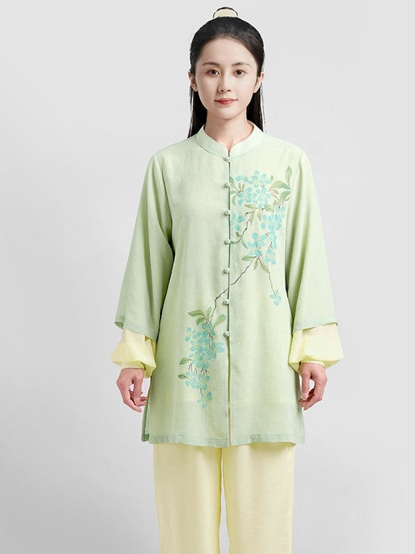 Women’s Tai Chi Practice Uniform – Hand-Painted Green Set