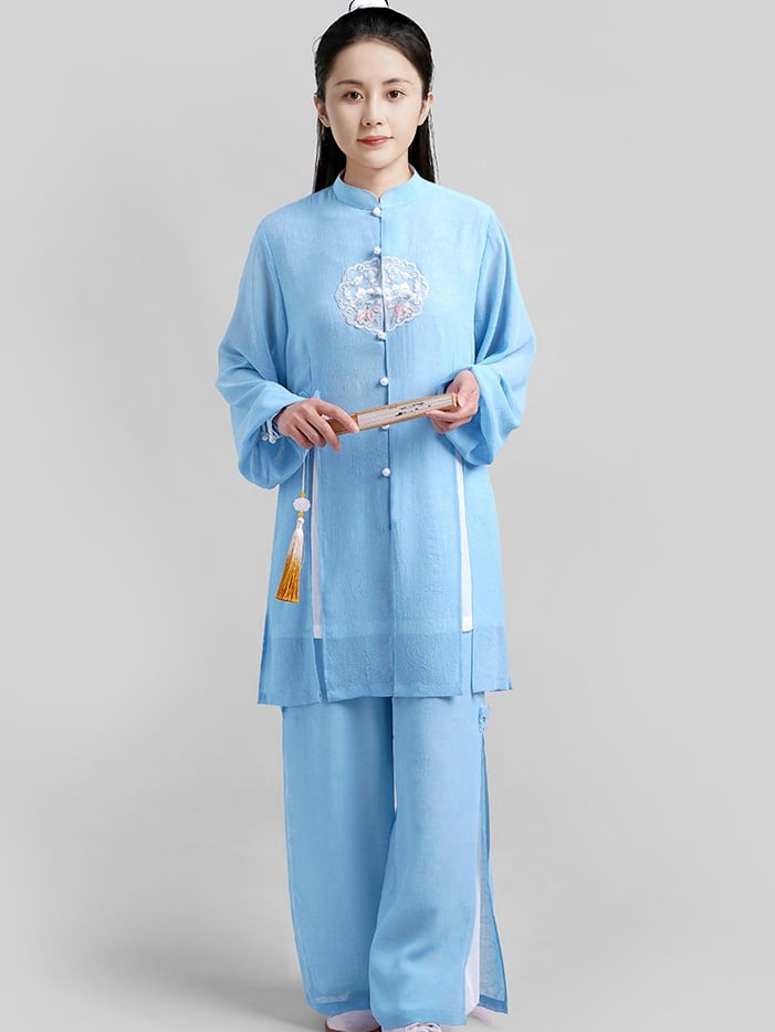 Light Blue Tai Chi Uniform for Women – Summer Practice Set
