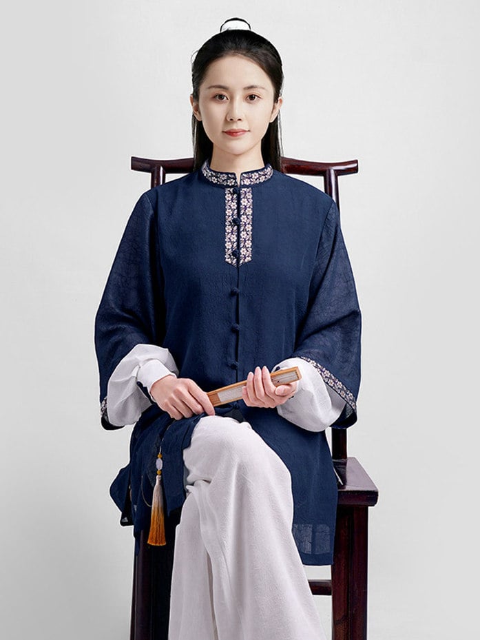 Navy Blue Tai Chi Uniform for Women – Embroidered Set