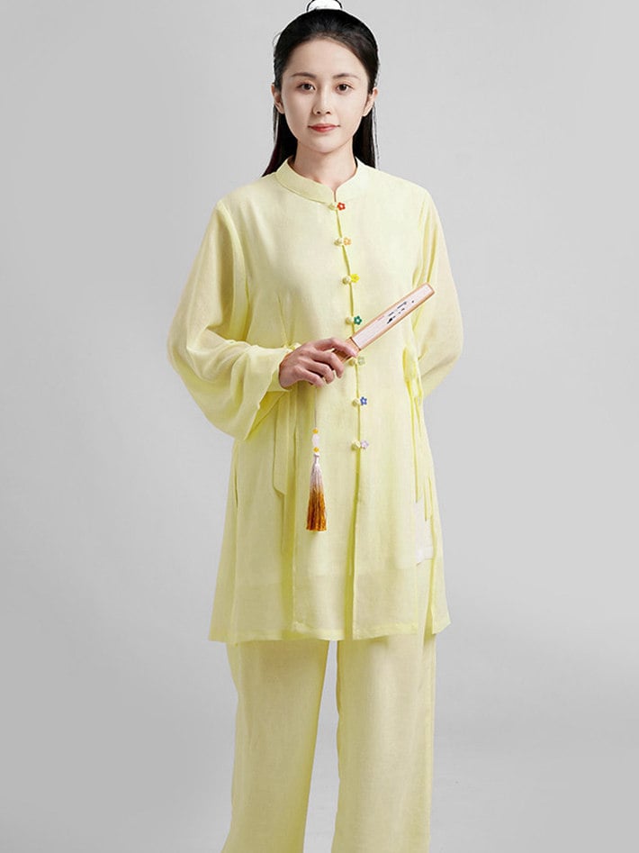Light Yellow Tai Chi Uniform for Women – Two-Piece Set
