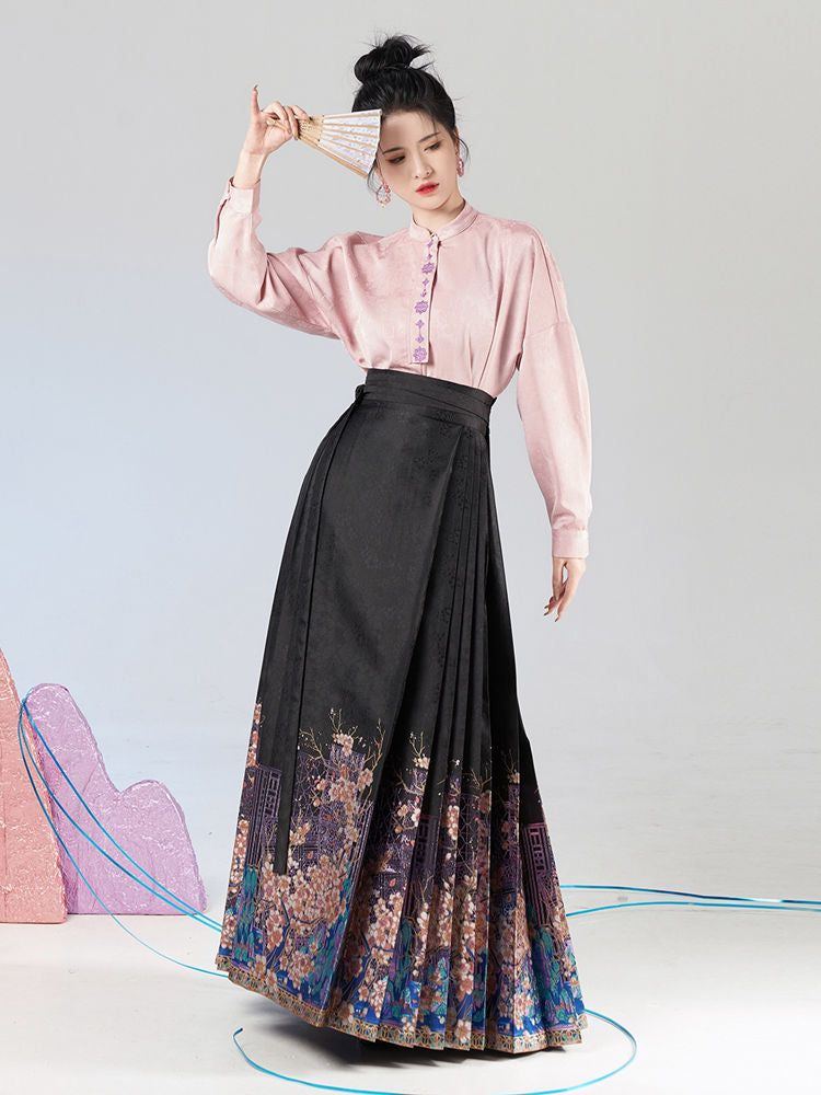 Hanfu Top and Ming Style Ma Mian Skirt Set