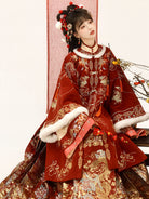 Chinese Wedding Hanfu Set with Dragon & Phoenix Mamian Skirt