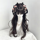Blossom Cat Ear Hair Wig Set Cute Chinese Half Updo with Pink Floral Chain