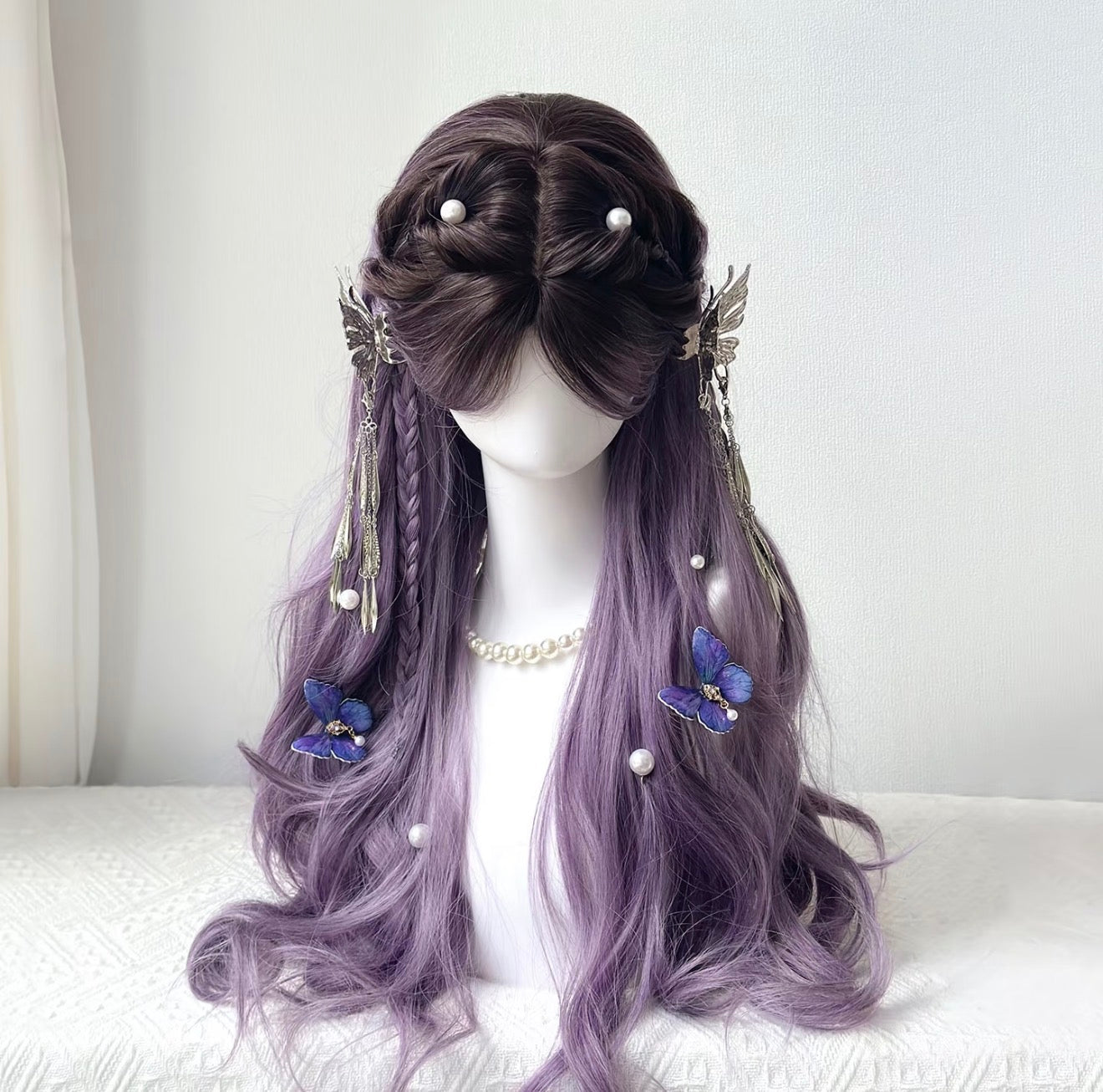 Violet Butterfly Hair Wig Set Chinese Fantasy Half Updo