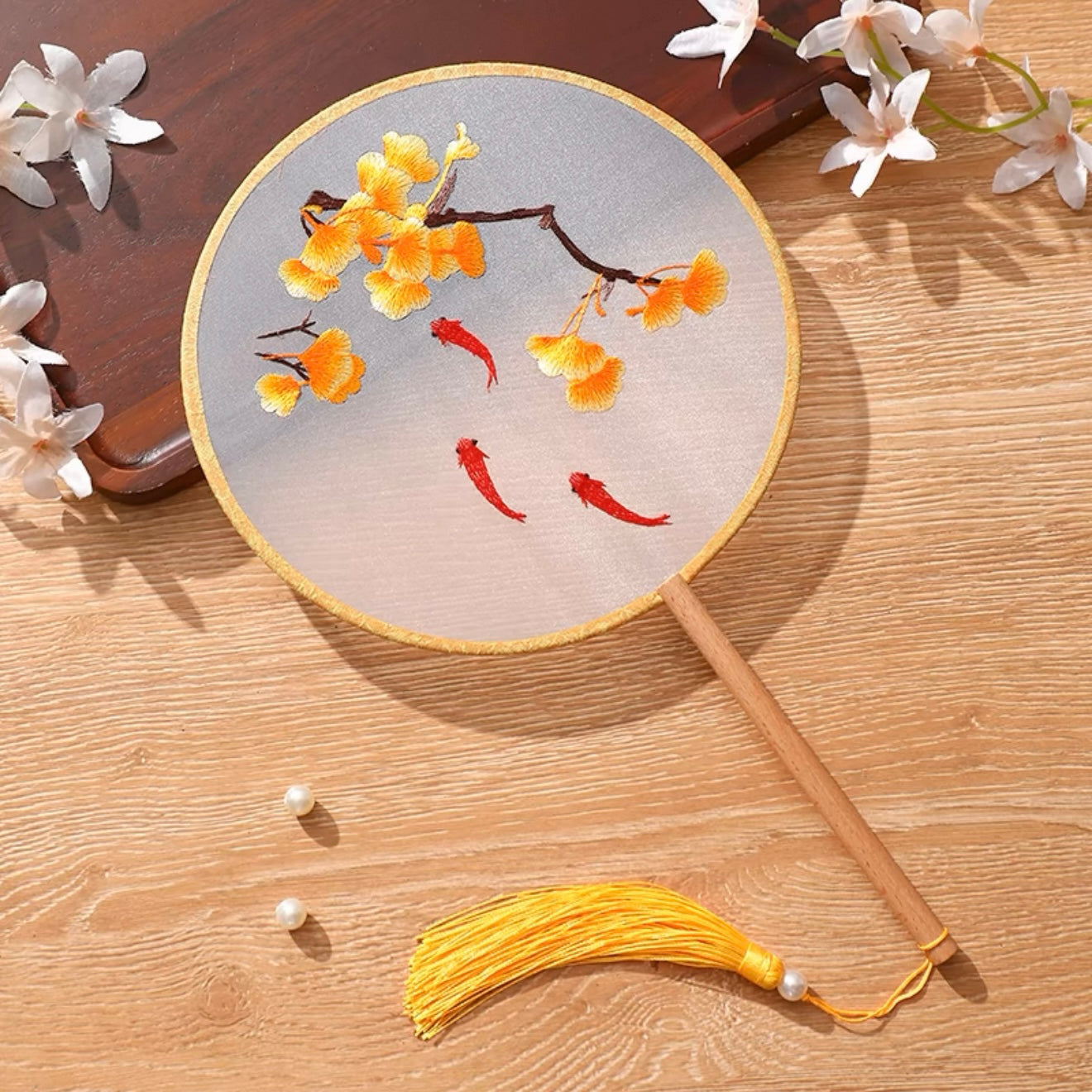 Koi Fish Traditional Chinese Round Hand Fan