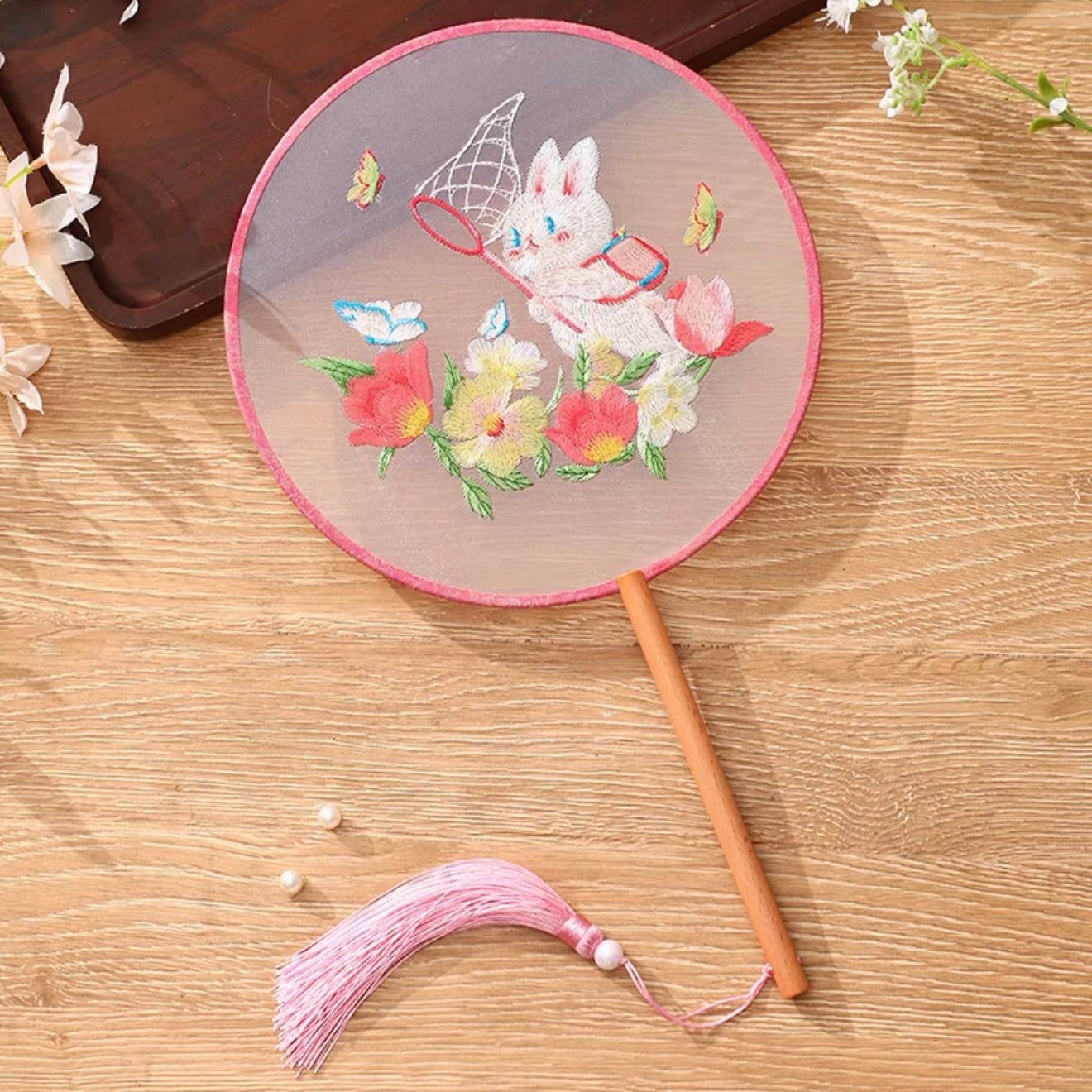 Bunny Traditional Chinese Round Hand Fan