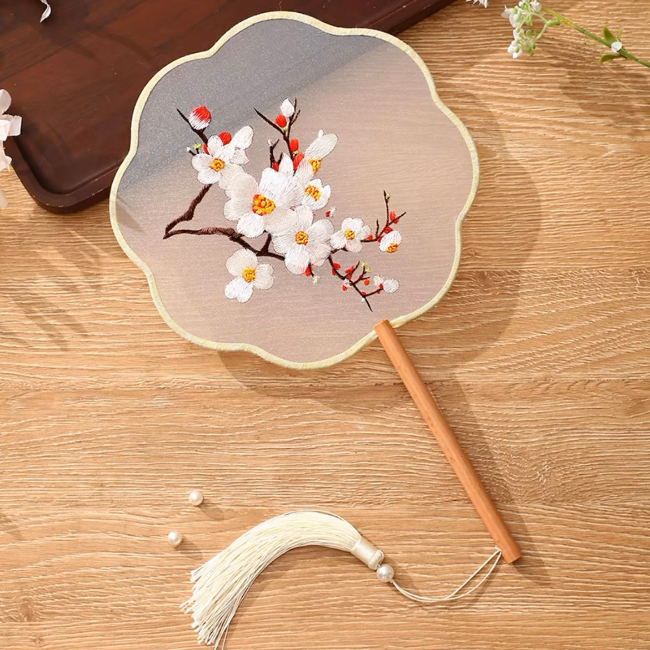 Plum Blossoms Traditional Chinese Round Hand Fan