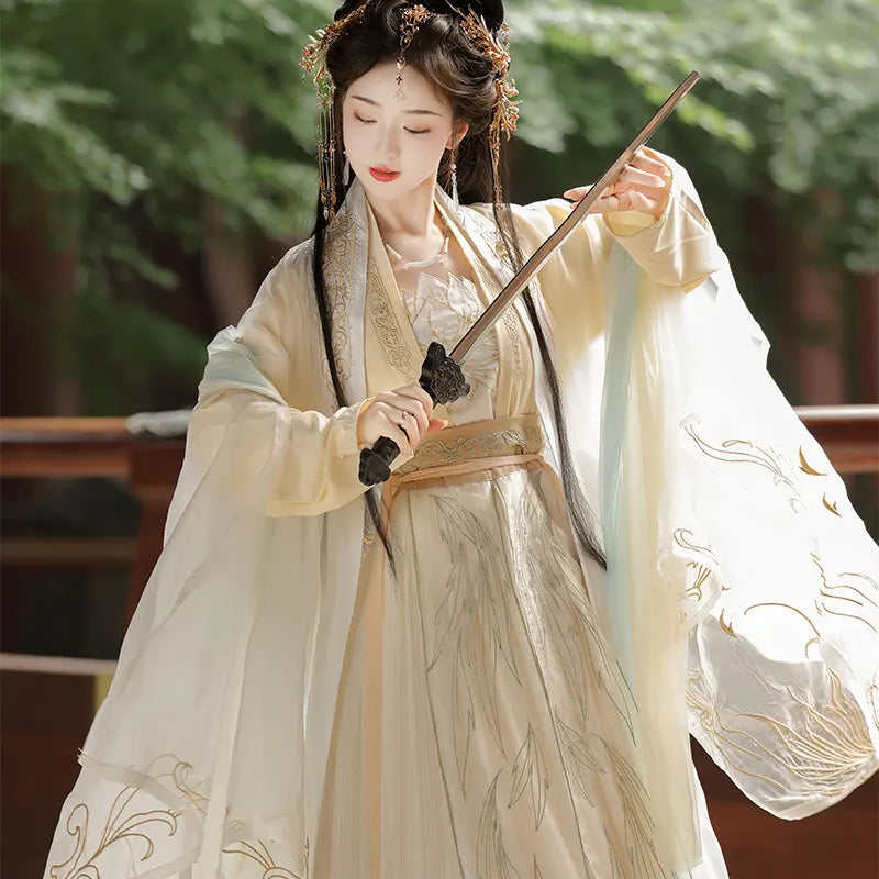 Ivory White  Song Dynasty Hanfu Dress Set| Golden Feather