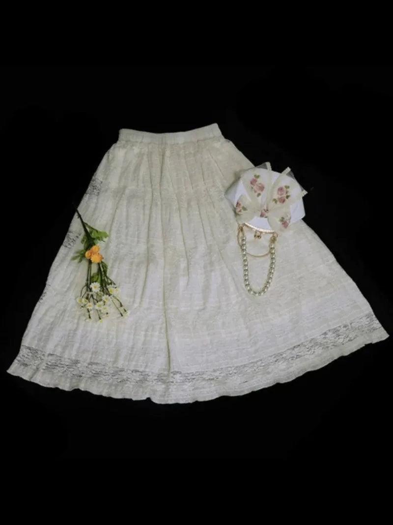 Rice Grain 米豆 Hanyuansu Han Element Cotton Lace Skirt