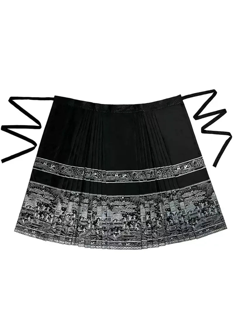 Mamian Skirt two-piece set, modern Ming-style black Hanfu for spring and plus-size womena