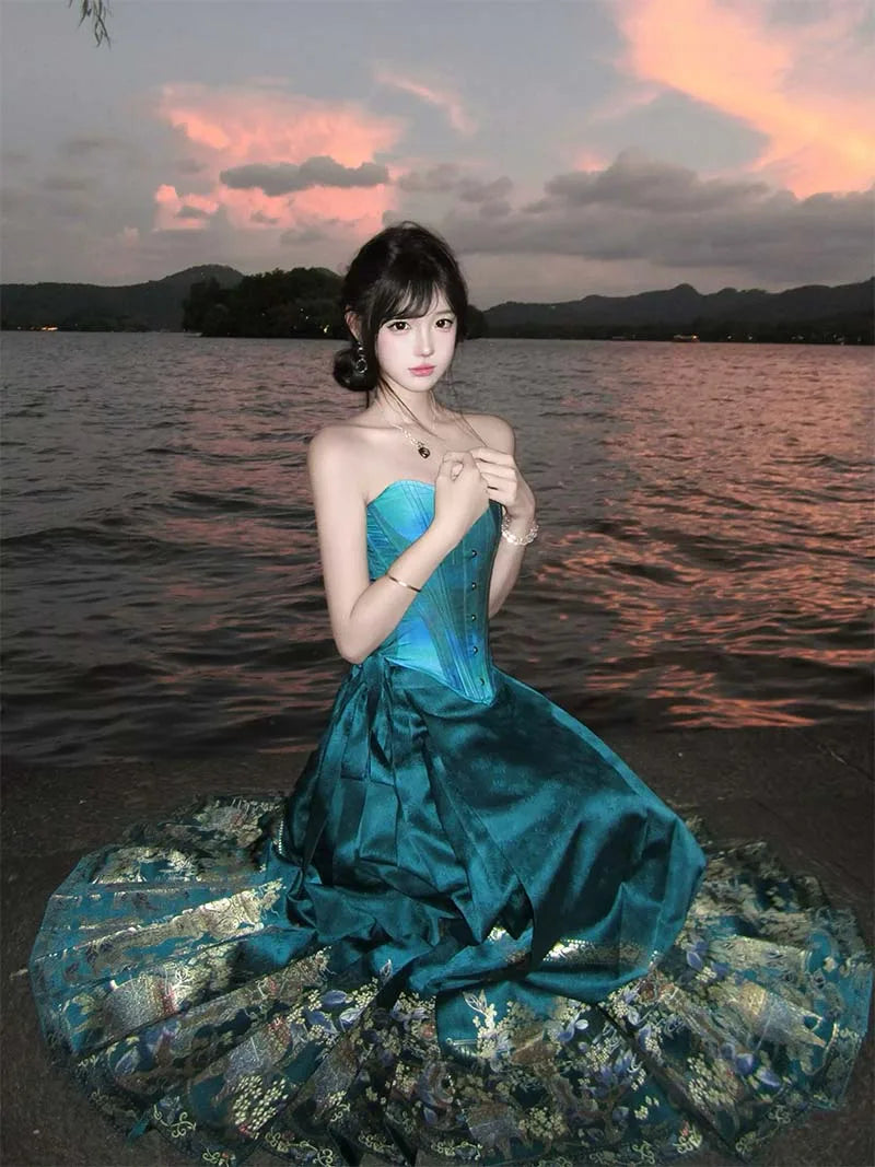 Mamian Skirt half skirt with brocade jacquard and double-warp weaving Hanfu design