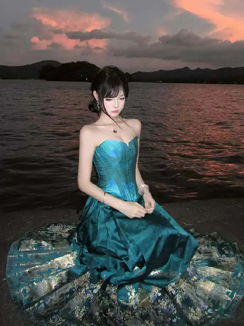 Mamian Skirt half skirt with brocade jacquard and double-warp weaving Hanfu design