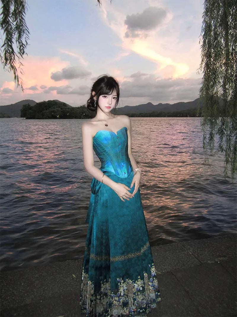 Mamian Skirt half skirt with brocade jacquard and double-warp weaving Hanfu design