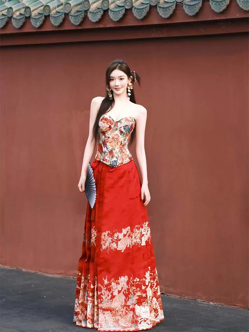 Mamian Skirt original brocade half skirt with double-warp weaving Hanfu craftsmanship