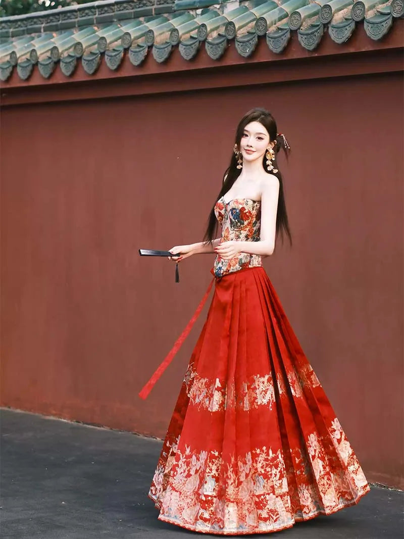 Mamian Skirt original brocade half skirt with double-warp weaving Hanfu craftsmanship