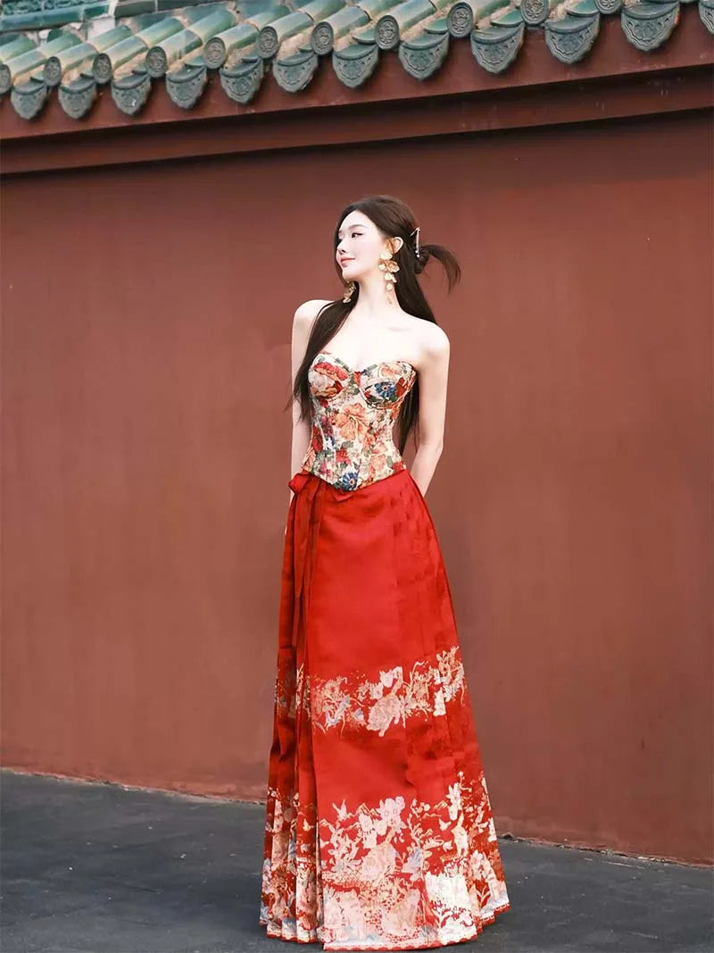 Mamian Skirt original brocade half skirt with double-warp weaving Hanfu craftsmanship