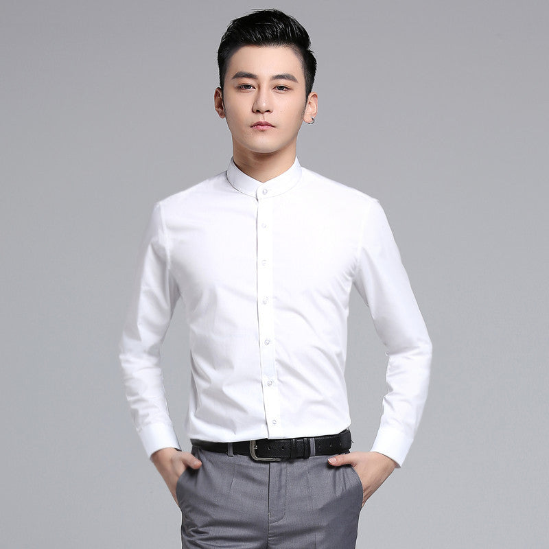 Men’s Chinese Mandarin Round Stand Collar Shirt