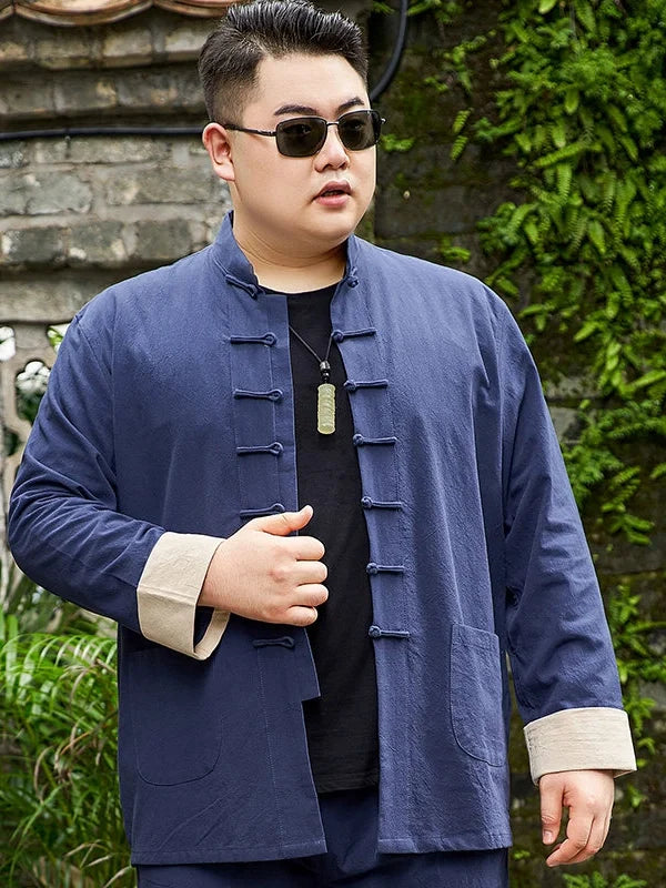 Men's Plus Size Tang Cotton Linen Tang Jacket & Trousers