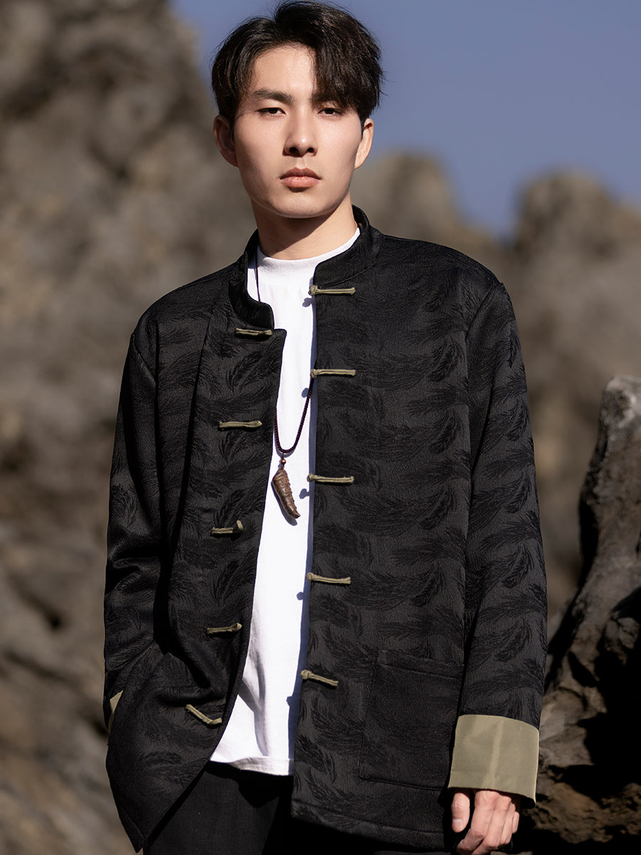 Mens Black Jacket Loose Tang Style Coat