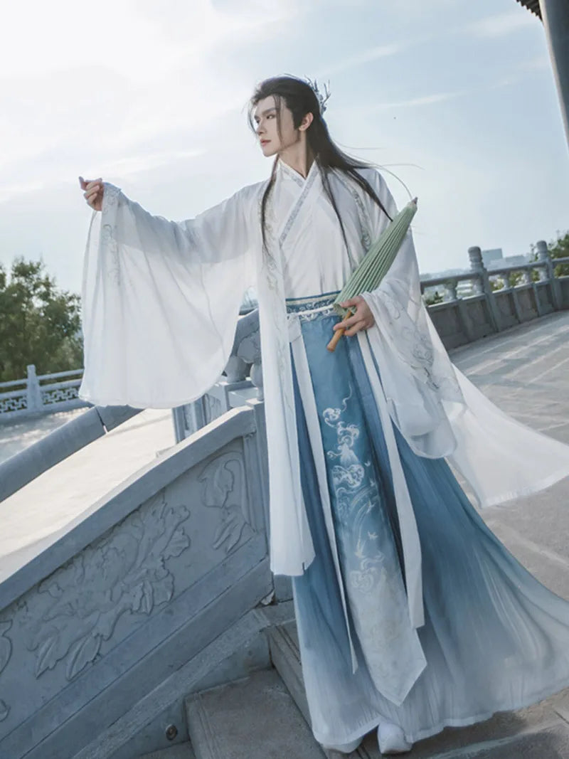 Men's Hanfu Wei Jin style gradient ruqun with traditional Chinese cross-collar design