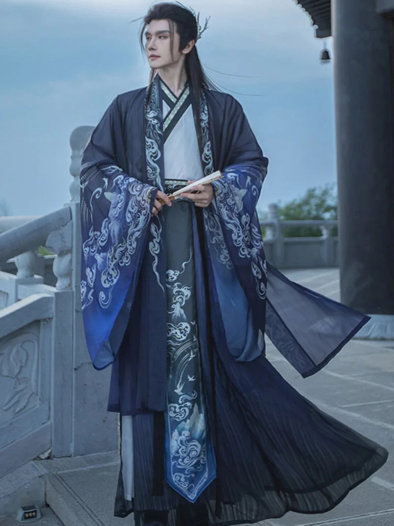 Men's Hanfu Wei Jin style gradient ruqun with traditional Chinese cross-collar design